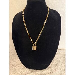 Cute lock necklace gold tone handmade designer style‎ 22" drop